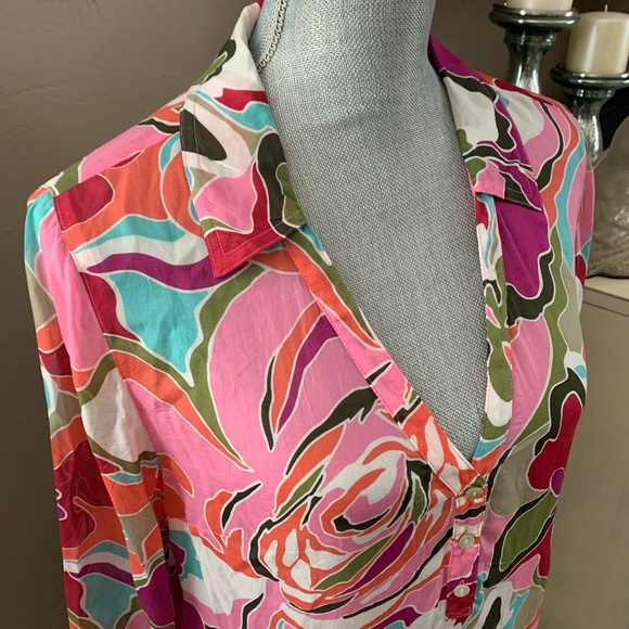 Tommy Bahama Tops - Sheer Tropical Floral Print V-Neck Popover Blouse | Tommy Bahama | Size Medium